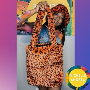 Faux Fur Orange Leopard Tote Bag